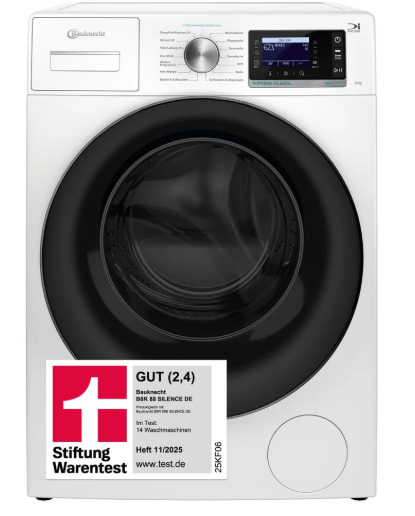 Bauknecht washing machine 8kg, Stiftung Warentest GOOD (2.4)*, Supreme Silence, Energy Efficiency Class A-20%, 1400 rpm, ZEN motor, Extra quiet, Steam technology, B6R 88 SILENCE DE, White