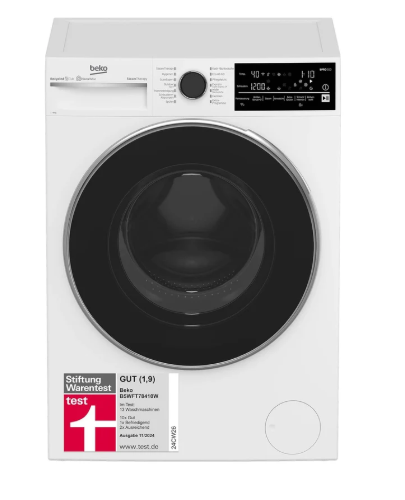 Beko washing machine 8kg, Stiftung Warentest GOOD (1.9)*, 1400 rpm, SteamCure steam function, AquaWave gentle drum, StainExpert program, B5WFT78410W, white